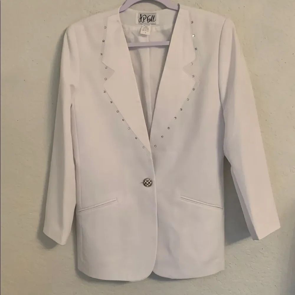 J.P.Fall White Embellished Lightweight Women’s Party Blazer One Button Size 8